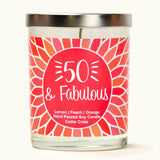 "Cheers to 50 Years!" Wine Glass and "50 & Fabulous" Citrus Peach Candle Gift Set