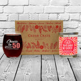 "Cheers to 50 Years!" Wine Glass and "50 Never Looked So Good" Citrus Peach Candle Gift Set