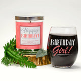 "Birthday Girl" Wine Glass and "Happy Birthday" Vanilla Sandalwood Candle Gift Set