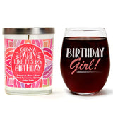 "Birthday Girl!" Wine Glass and "Gonna Party Like It's My Birthday" Bamboo Forest Candle Gift Set