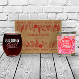 "Birthday Girl!" Wine Glass and "Hooray! It's Your Birthday" Bamboo Forest Candle Gift Set
