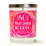 "40 & Fabulous" Wine Glass and "Forty Never Looked So Good" Spiced Tobacco Flower Candle Gift Set