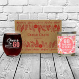 "Cheers to 60 Years!" Wine Glass and "Sixty Never Looked So Good" Caribbean Retreat Candle Gift Set