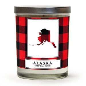 Alaska Buffalo Plaid State Candle | Fraser Fir, Pine Needle, Cedarwood | 100% Soy Wax Candle