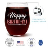 "Happy Birthday!" Wine Glass and "I Love You More Than My Sibling Does - Your Favorite" Wild Huckleberry Candle Gift Set