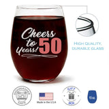 "Cheers to 50 Years!" Wine Glass and "50 Never Looked So Good" Citrus Peach Candle Gift Set