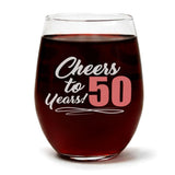 "Cheers to 50 Years" Wine Glass and "Happy Birthday" Vanilla Sandalwood Candle Gift Set