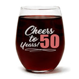 "Cheers to 50 Years!" Wine Glass and "50 Too Glam To Give A Damn" Citrus Peach Candle Gift Set