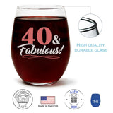 "40 & Fabulous" Wine Glass and "Make a Wish" Spiced Tobacco Flower Candle Gift Set