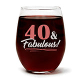 "40 & Fabulous" Wine Glass and "Happy Birthday" Vanilla Sandalwood Candle Gift Set