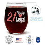 "21 Finally Legal" Wine Glass and "Adios Fake ID" Tropical Fruit Temptations Candle Gift Set