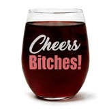 "Cheers Bitches!" Wine Glass and "Happy Birthday" Vanilla Sandalwood Candle Gift Set