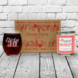 "Dirty 30" Wine Glass and "Happy Birthday" Vanilla Sandalwood Candle Gift Set