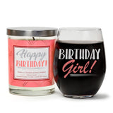 "Birthday Girl" Wine Glass and "Happy Birthday" Vanilla Sandalwood Candle Gift Set