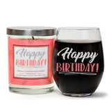"Happy Birthday" Wine Glass and "Happy Birthday" Vanilla Sandalwood Candle Gift Set