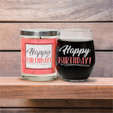 "Happy Birthday" Wine Glass and "Happy Birthday" Vanilla Sandalwood Candle Gift Set