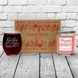 "Sip Sip Hooray!" Wine Glass and "Happy Birthday" Vanilla Sandalwood Candle Gift Set