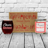 "Cheers Bitches!" Wine Glass and "Happy Birthday" Vanilla Sandalwood Candle Gift Set