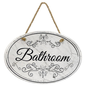 "Bathroom” Marble | Oval Ceramic Wall Sign | 8 3/4" x 6” x 5/16”