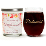 "Bridesmaid" Wine Glass and "Will You Be My Bridesmaid?" Jasmine Blossom Candle Gift Set