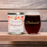 "Bridesmaid" Wine Glass and "Will You Be My Bridesmaid?" Jasmine Blossom Candle Gift Set