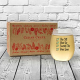 Bra Off Hair Up Sweats On Wine Gone | 15oz Stemless Wine Glass