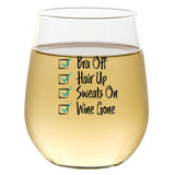 "Bra Off, Hair Up, Sweats On, Wine Gone" Wine Glass and "Vaycay Mode" Bamboo Forest Candle Gift Set