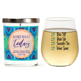 "Bra Off, Hair Up, Sweats On, Wine Gone" Wine Glass and "I Can't Adult Today" Bamboo Forest Candle Gift Set