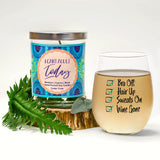 "Bra Off, Hair Up, Sweats On, Wine Gone" Wine Glass and "I Can't Adult Today" Bamboo Forest Candle Gift Set
