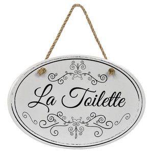 "La Toilette” Black & White | Oval Ceramic Wall Sign | 8 3/4" x 6” x 5/16”