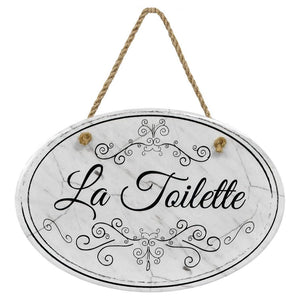 "La Toilette” Marble | Oval Ceramic Wall Sign | 8 3/4" x 6” x 5/16”