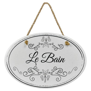 "Le Bain” Black & White | Oval Ceramic Wall Sign | 8 3/4" x 6” x 5/16”