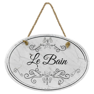 "Le Bain” Marble | Oval Ceramic Wall Sign | 8 3/4" x 6” x 5/16”