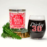 "Dirty 30" Wine Glass and "Talk Thirty To Me" Island Coconut Lime Candle Gift Set