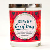 "Sip Sip Hooray!" Wine Glass and "Today is a Good Day" Orange Zest Candle Gift Set