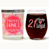 "21 Finally Legal" Wine Glass and "Twenty One" Tropical Fruit Temptations Candle Gift Set