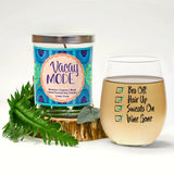 "Bra Off, Hair Up, Sweats On, Wine Gone" Wine Glass and "Vaycay Mode" Bamboo Forest Candle Gift Set