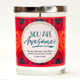 "Sip Sip Hooray!" Wine Glass and "You Are Awesome" Orange Zest Candle Gift Set