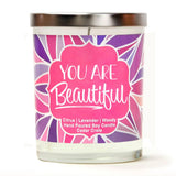 "Happy Birthday!" Wine Glass and "You Are Beautiful" Lavender and Lemongrass Candle Gift Set
