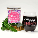 "Happy Birthday!" Wine Glass and "You're Awesome, Keep That Shit Up" Lavender and Lemongrass Candle Gift Set